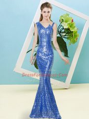 Sequined Sleeveless Floor Length Prom Evening Gown and Sequins
