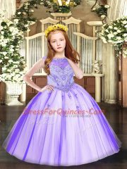 Floor Length Ball Gowns Sleeveless Lavender Girls Pageant Dresses Zipper