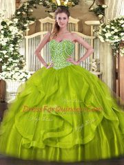Hot Sale Yellow Green Organza Lace Up Vestidos de Quinceanera Sleeveless Floor Length Ruffles