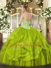 Hot Sale Yellow Green Organza Lace Up Vestidos de Quinceanera Sleeveless Floor Length Ruffles
