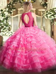 Sleeveless Floor Length Ruffled Layers Zipper Sweet 16 Quinceanera Dress with Lavender