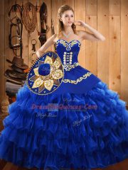 Blue Sweetheart Lace Up Embroidery and Ruffled Layers Sweet 16 Quinceanera Dress Sleeveless