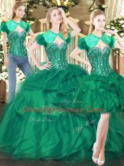 Trendy Dark Green Vestidos de Quinceanera Military Ball and Sweet 16 and Quinceanera with Beading and Ruffles Sweetheart Sleeveless Lace Up
