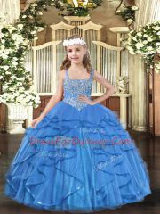 Graceful Beading and Ruffles Pageant Dresses Baby Blue Lace Up Sleeveless Floor Length