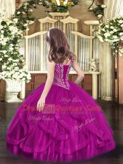 Fuchsia Kids Formal Wear Party and Quinceanera with Beading and Ruffles V-neck Sleeveless Lace Up