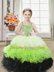 Fancy One Shoulder Sleeveless Zipper High School Pageant Dress Multi-color Organza