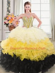 Graceful Organza Sweetheart Sleeveless Zipper Beading and Ruffles 15 Quinceanera Dress in Multi-color