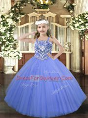 Custom Made Blue Lace Up Pageant Gowns Beading Sleeveless Floor Length