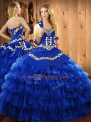Exquisite Sweetheart Sleeveless Lace Up Sweet 16 Quinceanera Dress Blue Satin and Organza