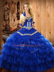 Exquisite Sweetheart Sleeveless Lace Up Sweet 16 Quinceanera Dress Blue Satin and Organza
