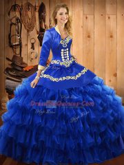 Exquisite Sweetheart Sleeveless Lace Up Sweet 16 Quinceanera Dress Blue Satin and Organza