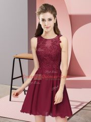 Scoop Sleeveless Quinceanera Court of Honor Dress Mini Length Appliques Burgundy Chiffon