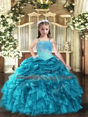 On Sale Floor Length Ball Gowns Sleeveless Teal Little Girl Pageant Gowns Lace Up