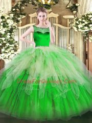 Green Sleeveless Beading and Ruffles Floor Length Sweet 16 Quinceanera Dress