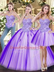 Lavender Quinceanera Gown Military Ball and Sweet 16 and Quinceanera with Beading Sweetheart Sleeveless Lace Up