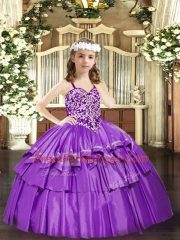 Cheap Ball Gowns Little Girls Pageant Dress Lilac Straps Organza Sleeveless Floor Length Lace Up