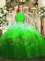 Glorious Multi-color Sleeveless Floor Length Lace and Ruffles Zipper 15 Quinceanera Dress