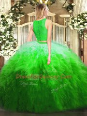 Glorious Multi-color Sleeveless Floor Length Lace and Ruffles Zipper 15 Quinceanera Dress