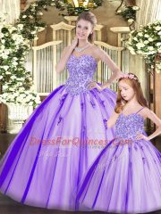 Purple Sweetheart Lace Up Beading Quinceanera Gown Sleeveless