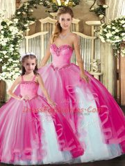 Traditional Fuchsia Lace Up Sweet 16 Dresses Beading and Ruffles Sleeveless Floor Length