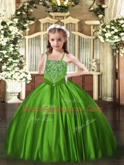 High Quality Satin Sleeveless Floor Length Pageant Gowns For Girls and Beading
