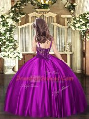 High Quality Satin Sleeveless Floor Length Pageant Gowns For Girls and Beading