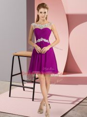 Dynamic Scoop Cap Sleeves Lace Up Dress for Prom Fuchsia Chiffon