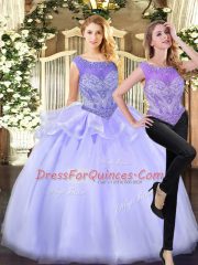 Lavender Ball Gowns Beading Quinceanera Gowns Zipper Organza Sleeveless Floor Length