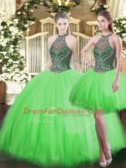 Ball Gowns Beading Ball Gown Prom Dress Lace Up Tulle Sleeveless Floor Length