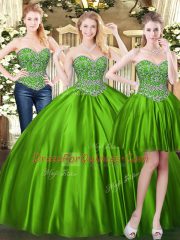 Popular Sweetheart Sleeveless Sweet 16 Dresses Floor Length Beading Green Tulle