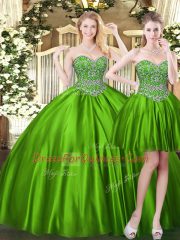 Popular Sweetheart Sleeveless Sweet 16 Dresses Floor Length Beading Green Tulle