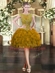 Romantic Brown Sleeveless Beading and Ruffles Floor Length 15 Quinceanera Dress