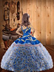 Exquisite Ball Gowns Little Girl Pageant Dress Multi-color V-neck Fabric With Rolling Flowers Sleeveless Floor Length Lace Up