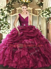 Eye-catching Burgundy Sleeveless Organza Backless Vestidos de Quinceanera for Sweet 16 and Quinceanera