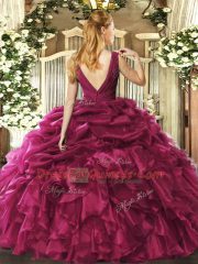 Eye-catching Burgundy Sleeveless Organza Backless Vestidos de Quinceanera for Sweet 16 and Quinceanera