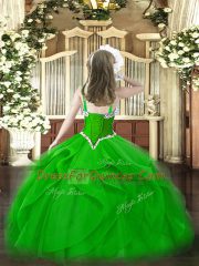 Olive Green Lace Up One Shoulder Beading and Ruffles Pageant Gowns For Girls Organza Sleeveless