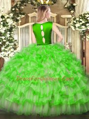 Super Fuchsia Ball Gowns Scoop Sleeveless Organza Floor Length Clasp Handle Ruffled Layers Quinceanera Dress