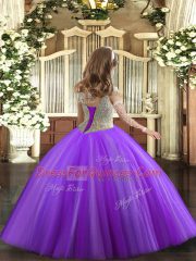 Fuchsia Lace Up Off The Shoulder Beading Kids Pageant Dress Tulle Sleeveless