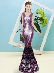 Purple Prom Dresses Prom and Party with Sequins V-neck Sleeveless Zipper