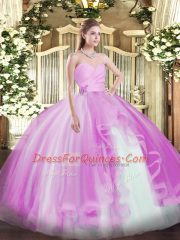 Lilac Ball Gowns Tulle Sweetheart Sleeveless Ruffles Floor Length Lace Up 15th Birthday Dress