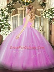 Lilac Ball Gowns Tulle Sweetheart Sleeveless Ruffles Floor Length Lace Up 15th Birthday Dress