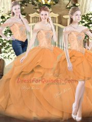 Designer Orange Red Sleeveless Ruffles Floor Length Vestidos de Quinceanera