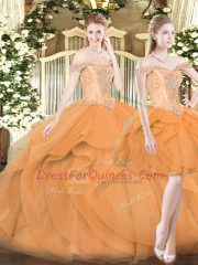 Designer Orange Red Sleeveless Ruffles Floor Length Vestidos de Quinceanera