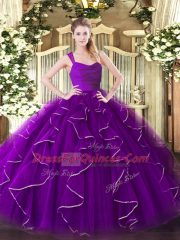 Flare Sleeveless Floor Length Ruffles Zipper Quinceanera Gown with Purple