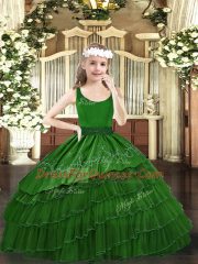 Dark Green Zipper Little Girls Pageant Gowns Beading and Embroidery and Ruffled Layers Sleeveless Floor Length