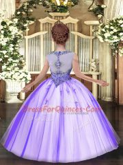 Custom Design Sleeveless Tulle Floor Length Zipper Little Girls Pageant Dress Wholesale in Gold with Beading and Appliques