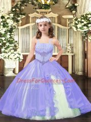 Wonderful Floor Length Lavender Girls Pageant Dresses Straps Sleeveless Lace Up