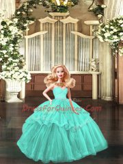 Nice Aqua Blue 15 Quinceanera Dress Military Ball and Sweet 16 and Quinceanera with Lace and Ruffled Layers Sweetheart Sleeveless Lace Up