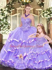 Fantastic Lavender Sweetheart Neckline Beading and Ruffled Layers Sweet 16 Dress Sleeveless Lace Up