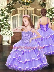 Fantastic Lavender Sweetheart Neckline Beading and Ruffled Layers Sweet 16 Dress Sleeveless Lace Up